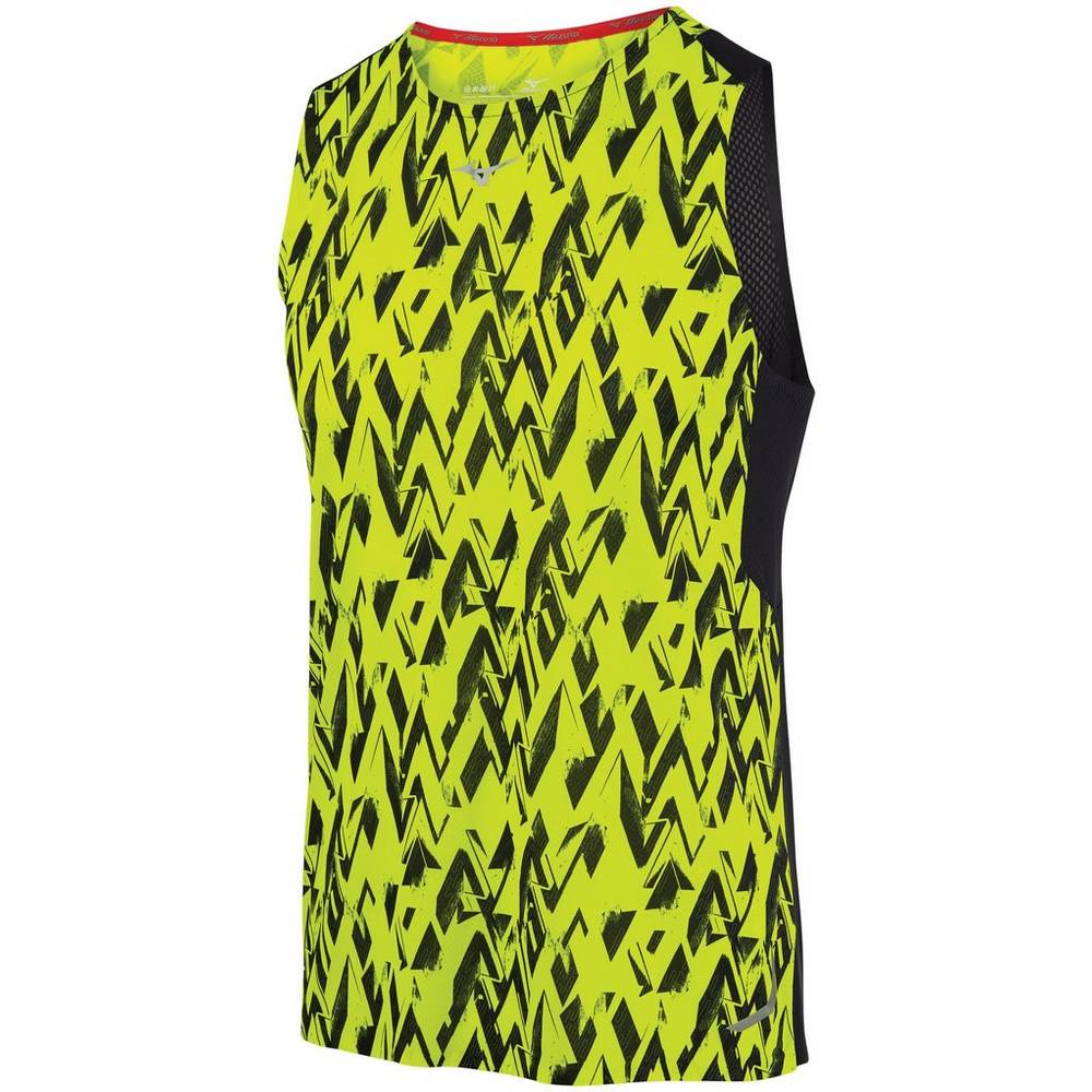 Mens Mizuno Aero Running Tank Top Yellow/Black Philippines (TGOPIU265)